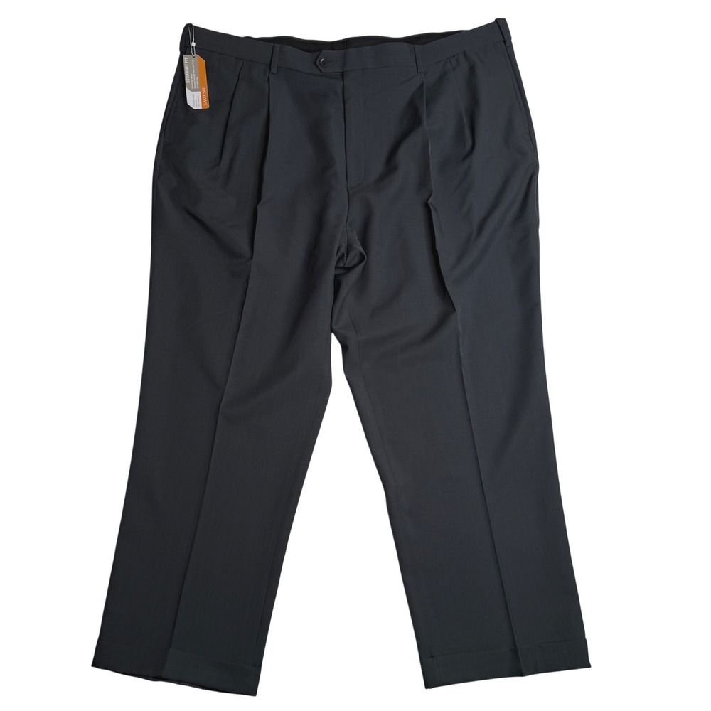 Savane Select Edition Comfort Waist Pleated Charcoal Men's Dress Pants 48x30